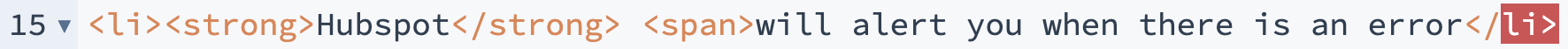 Hubspot highlighting incorrect HTML tags in red