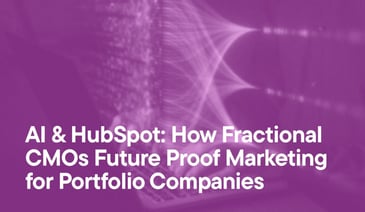 AI & HubSpot: How Fractional CMOs Future Proof Marketing for Portfolio Companies overlayed on an image of a laptop computer and a stream of data coming out of it.