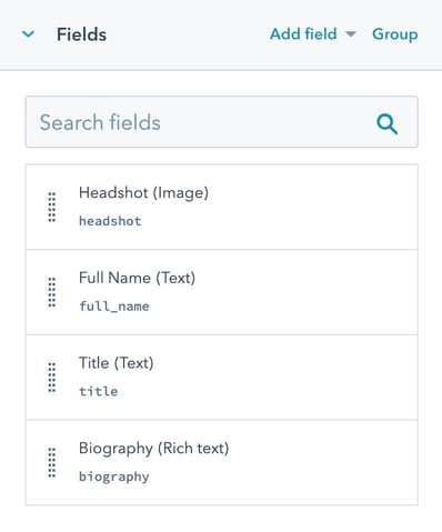 Screenshot of field options