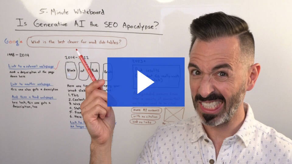 "5-Minute Whiteboard: Is Generative AI in Search Results the SEO Apocalypse?" by SparkToro founder Rand Fishkin video thumbnail