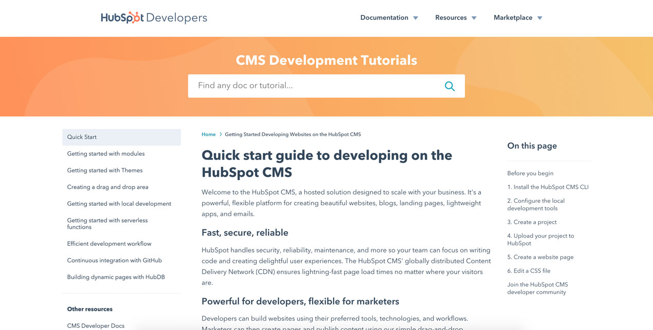 Screenshot of CMS Hub Documentation