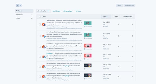 Screenshot of HubSpot Social Media Sharing Tool