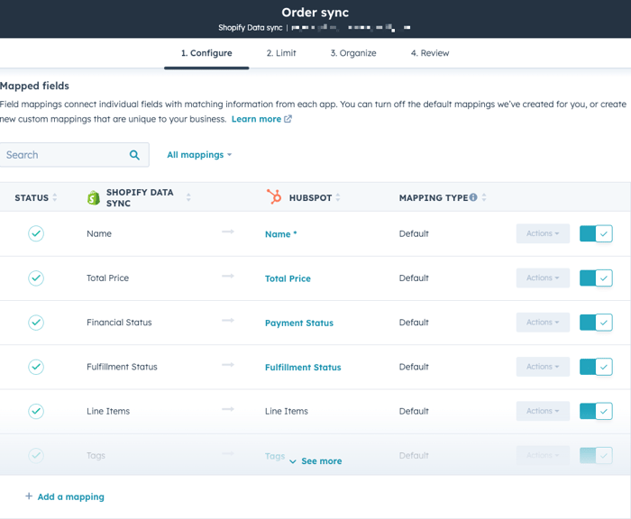 Shopify Sync Configuration Menu