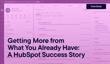 Getting More from What You Already Have: A HubSpot Success Story. The background is a screenshot of a test contact record overview in HubSpot.