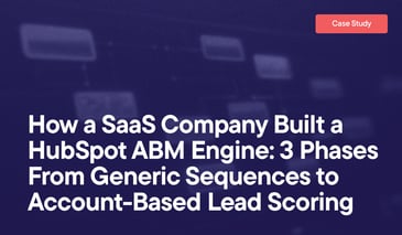 How a SaaS Company Built a HubSpot ABM Engine: 3 Phases From Generic Sequences to Account-Based Lead Scoring overlayed on an graphic depiction of a stepped process with boxes connecting to each other/