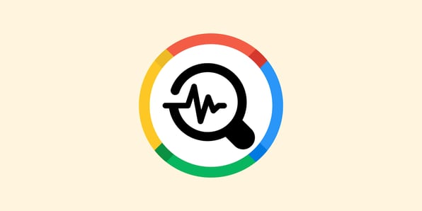 Illustration of a magnifying glass with a chart inside of it. A red, yellow, blue and green circle surrounds it; Google Search update concept.