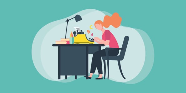 Illustration of woman typing on a typewriter