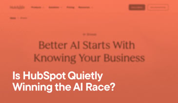 Is HubSpot Quietly Winning the AI Race overlayed on a screenshot of the HubSpot Breeze AI product page.