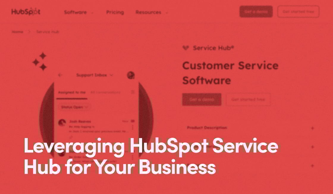 A blurry screenshot of HubSpot's Service Hub page with the title "Leveraging HubSpot Service Hub for Your Business" above it.