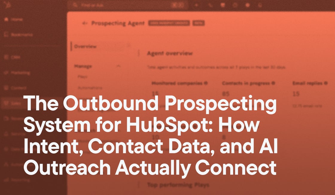 The Outbound Prospecting System for HubSpot- How Intent, Contact Data, and AI Outreach Actually Connect overlayed on a screenshot of the HubSpot Prospecting Agent Dashboard