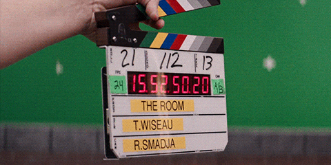 A film clapboard for The Room by T. Wiseau from The Disaster Artist