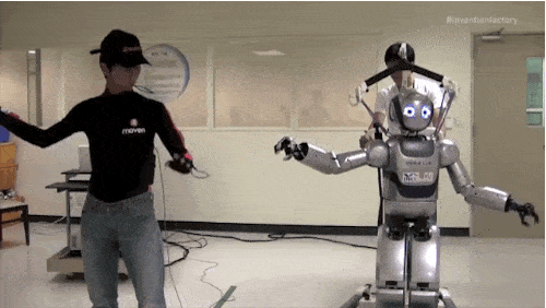A human controlling a robot's motions