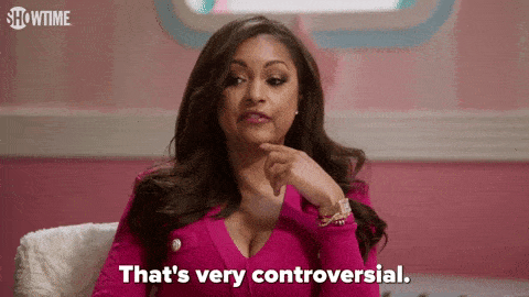 A woman saying 'That's Very Controversial'