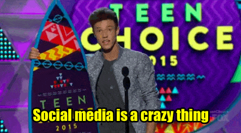 Cameron Dallas at the Teen Choice Awards saying, social media is a crazy thing