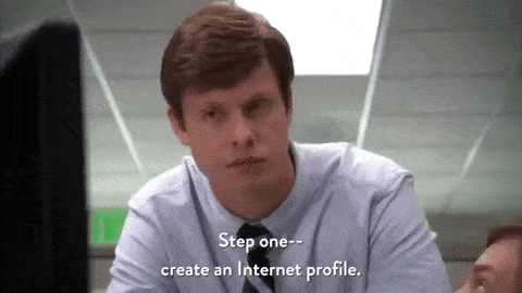 Ders from Workaholics nodding his head, someone is telling him 'step one, create an internet profile.'