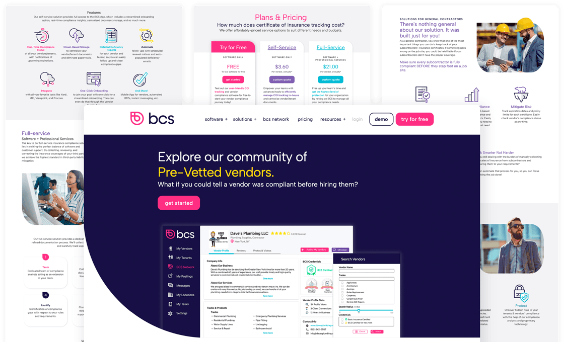 Screenshots of the bcs website