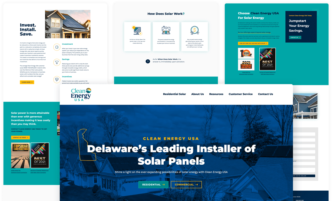 Various screenshots of Clean Energy USA homepage