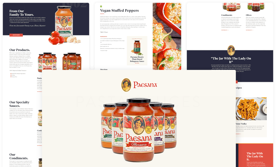 Various screenshots of the Paesana website