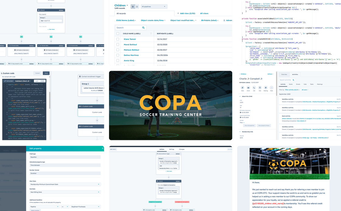 Various Screenshots of the COPA HubSpot implementation