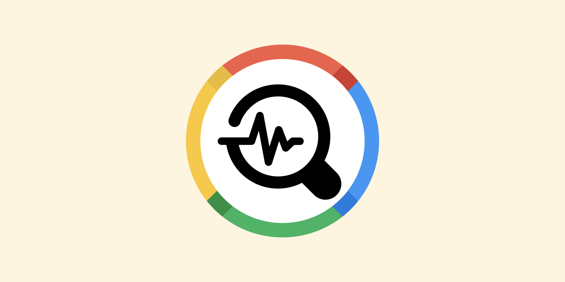 Illustration of a magnifying glass with a chart inside of it. A red, yellow, blue and green circle surrounds it; Google Search update concept.