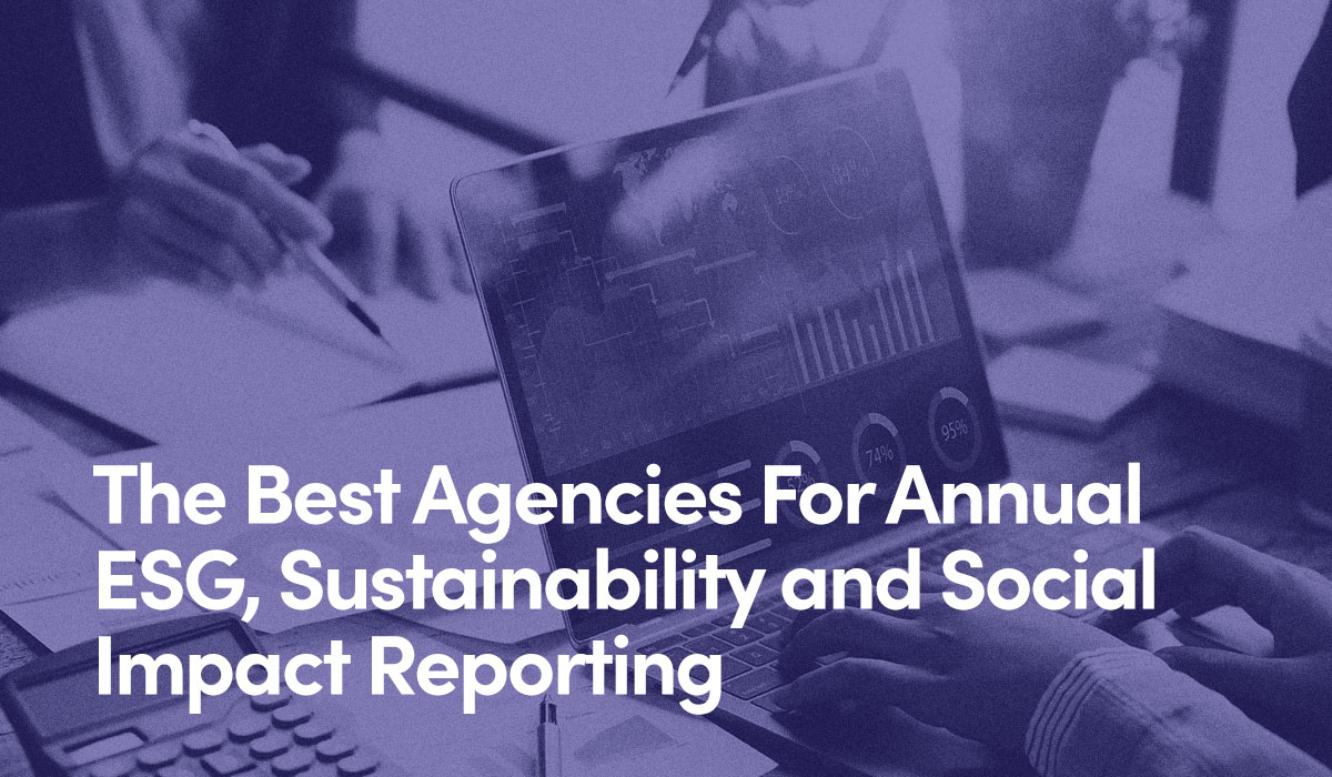 People reviewing reports on a laptop with text - The Best Agencies For Annual ESG, Sustainability and Social Impact Reporting