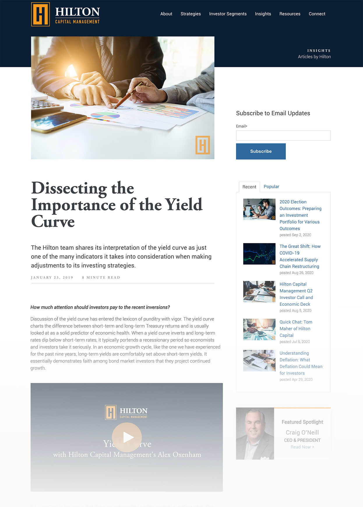 Screenshot of Hilton Capital Management Dissecting the Importance of the Yield Curve Pillar Page