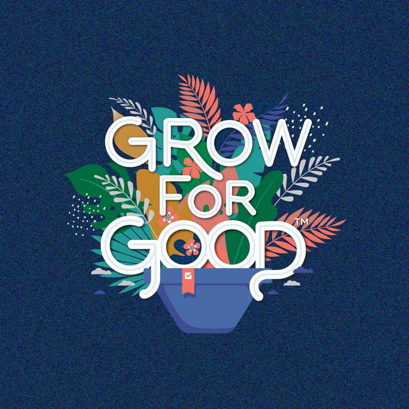 Grow for Good logo on blue background