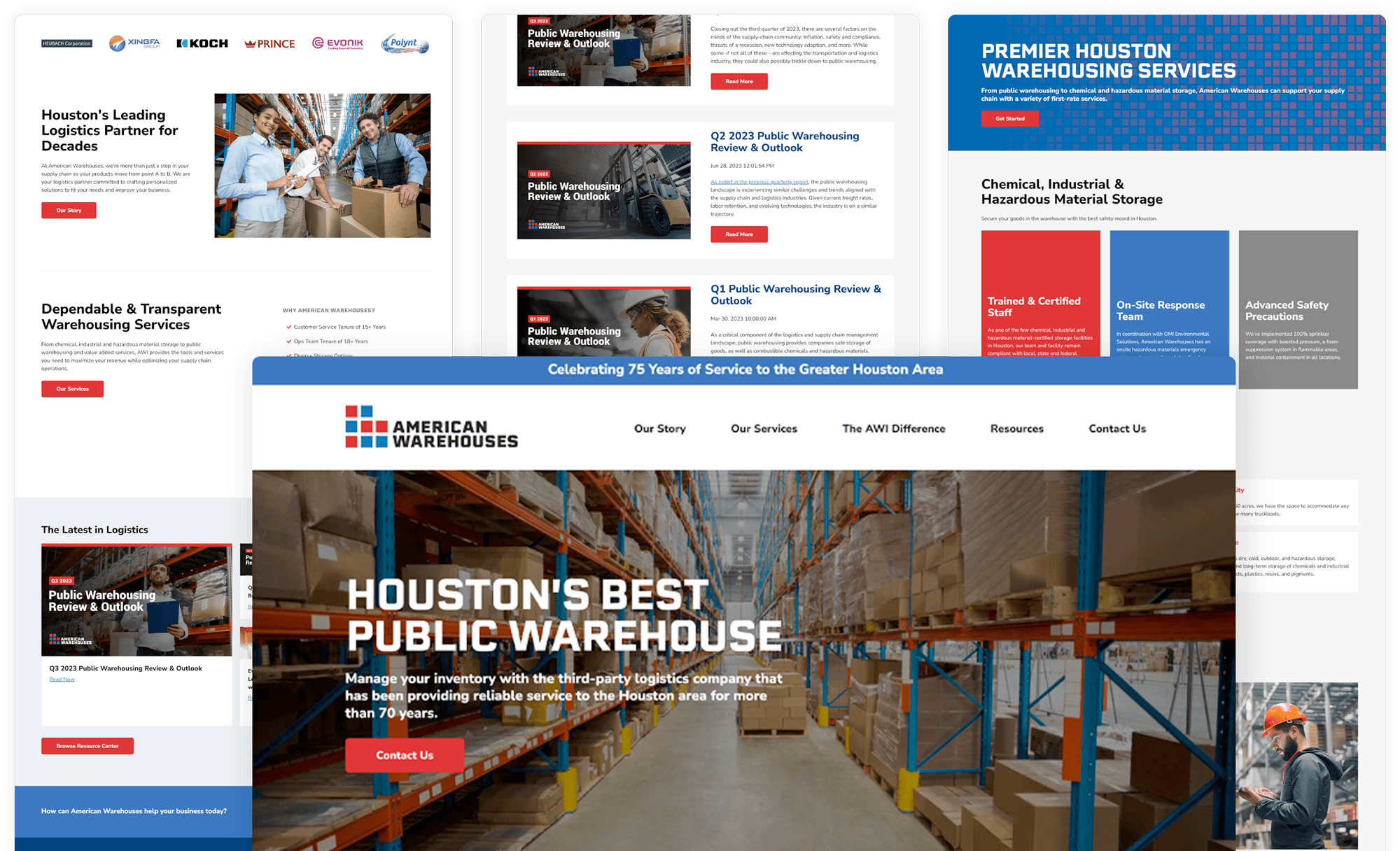 various screenshots of images from American Warehouses website