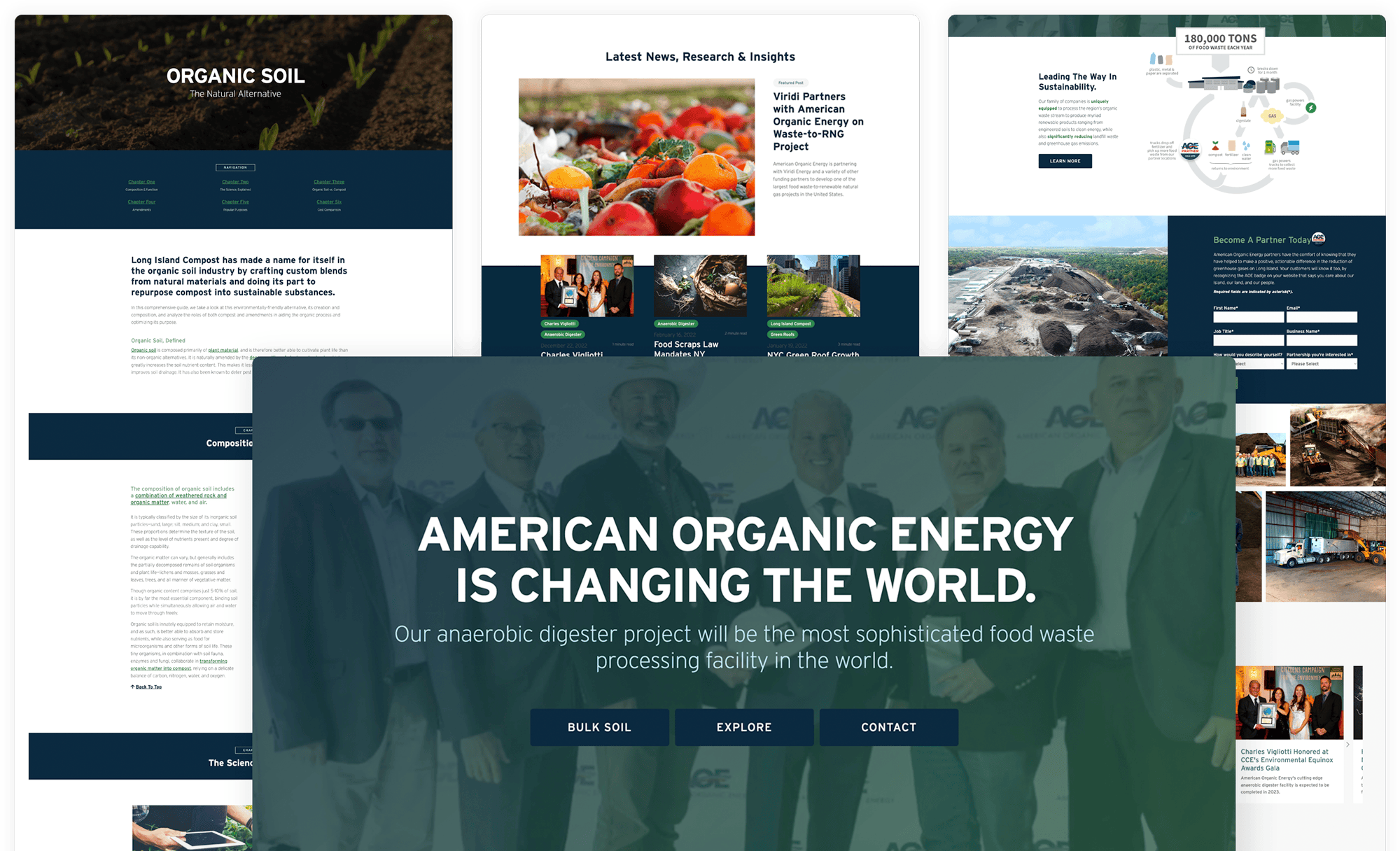 various screenshots of images from American Organic Energy website
