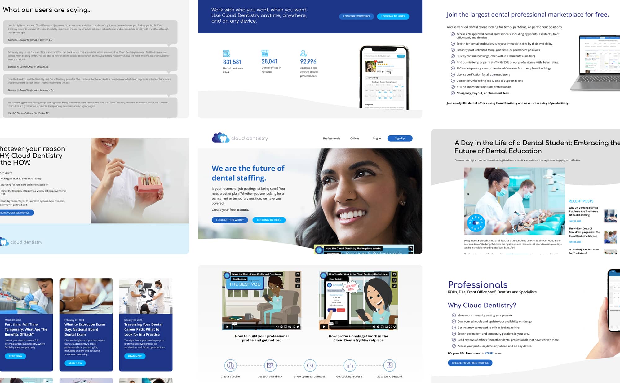 various screenshots of images from Cloud Dentistry website