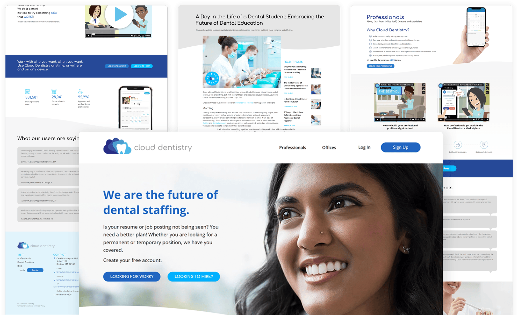 various screenshots of images from Cloud Dentistry website