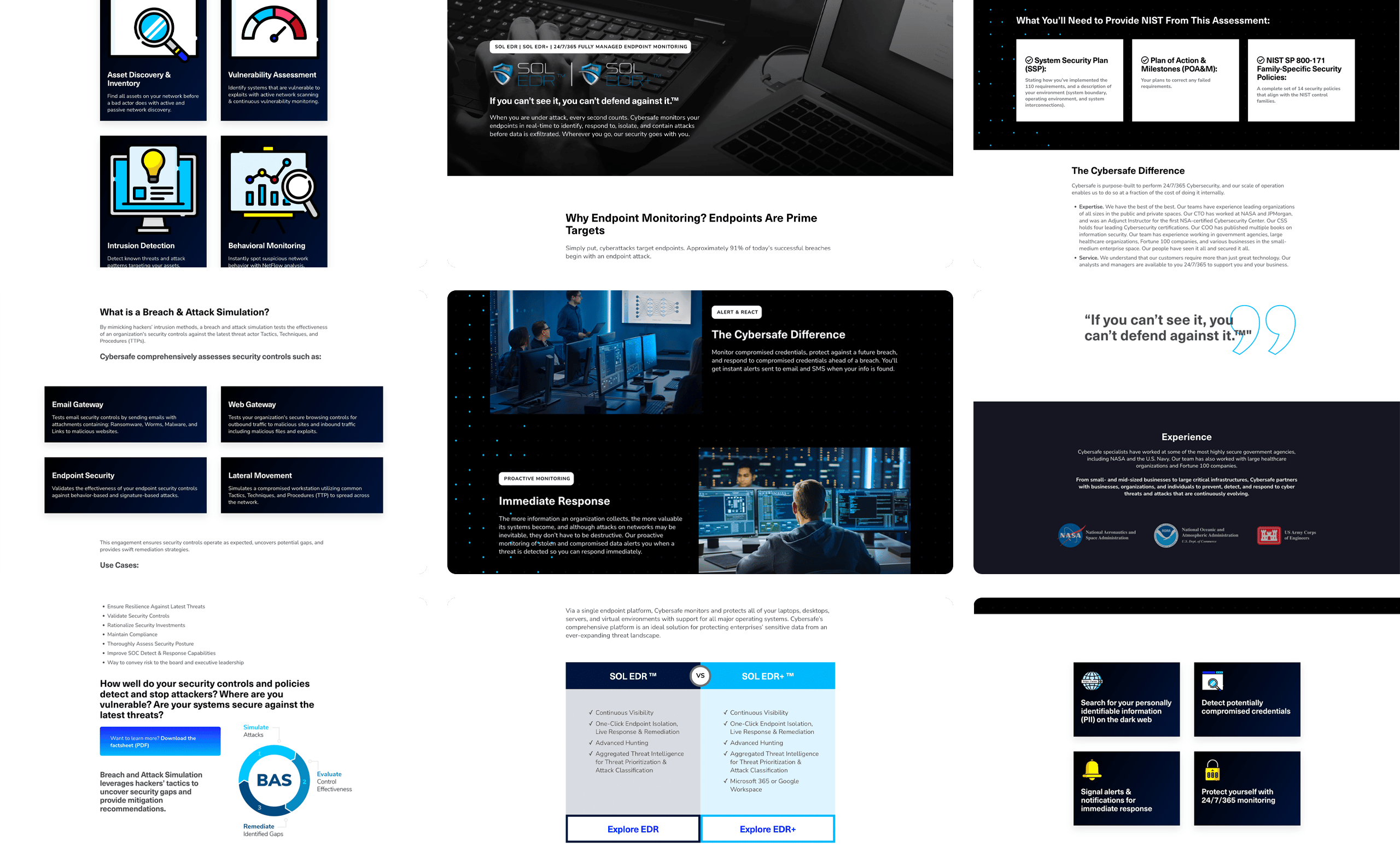 various screenshots of images from Cybersafe Solutions website