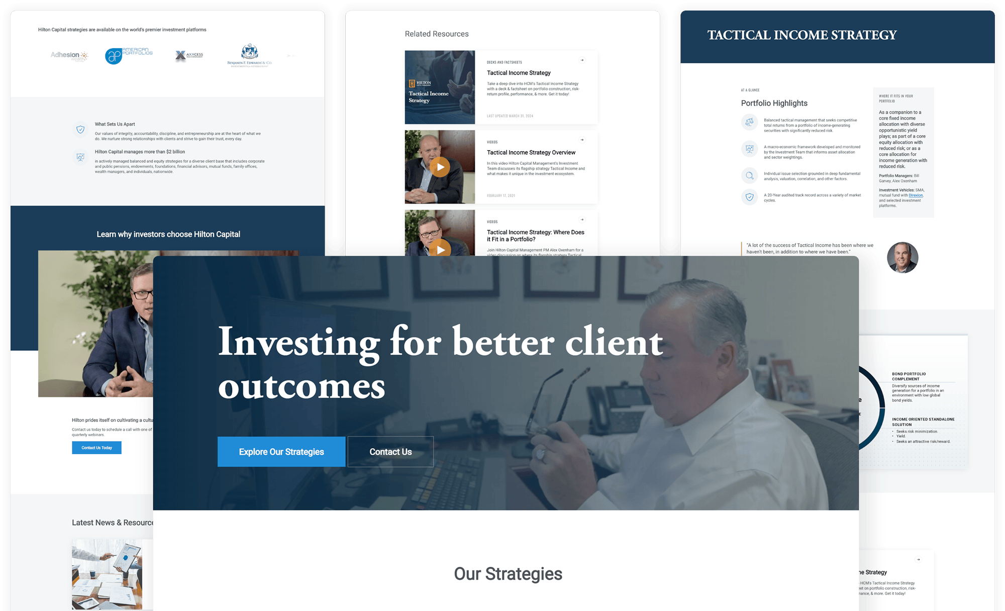 various screenshots of images from Hilton Capital Management website