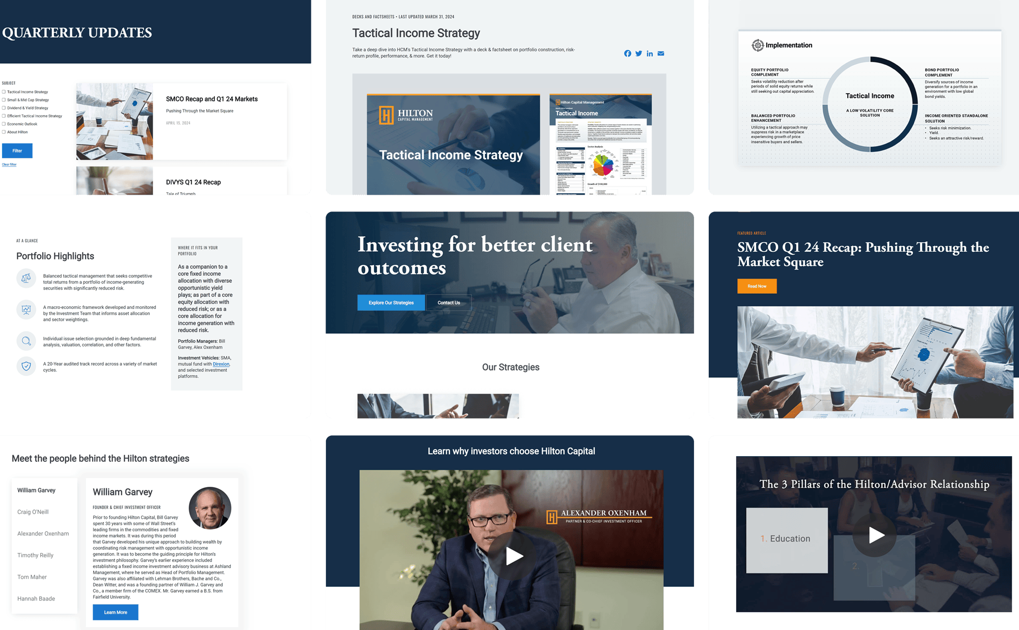 various screenshots of images from Hilton Capital Management website