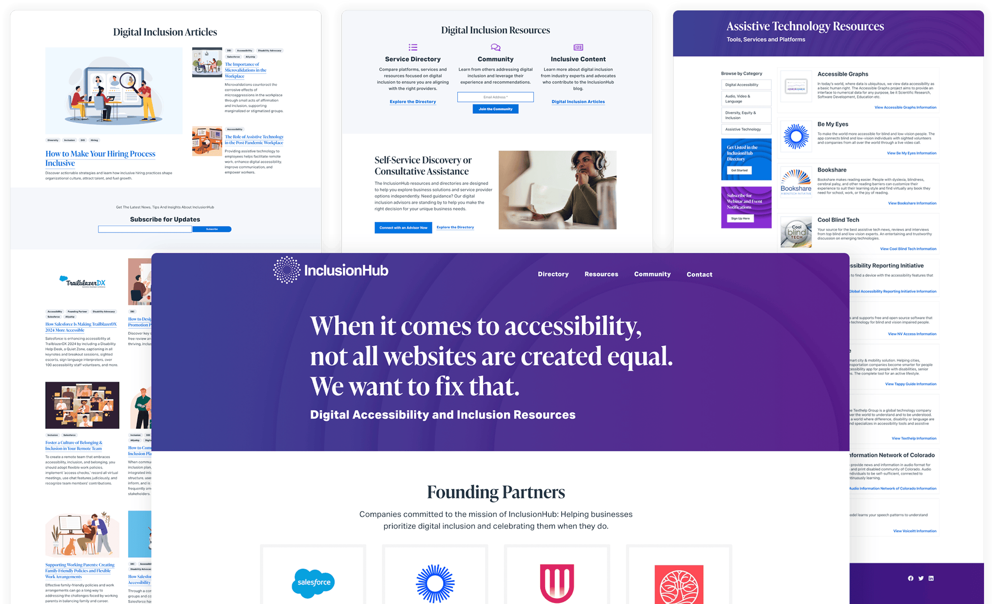 various screenshots of images from InclusionHub website