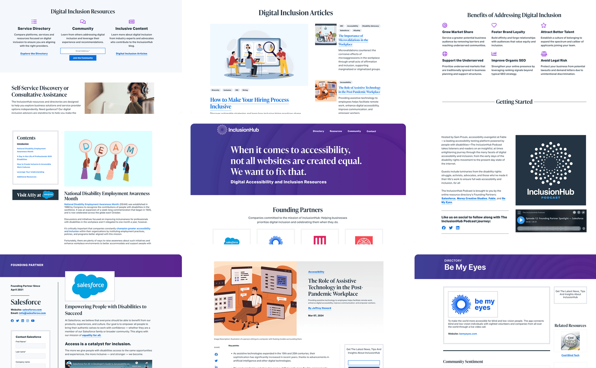 various screenshots of images from InclusionHub website