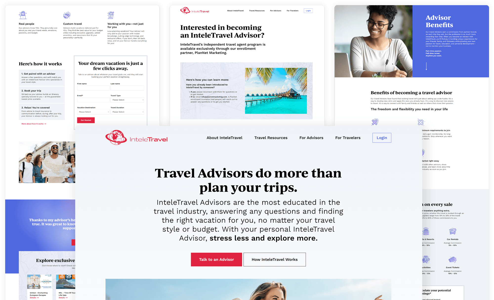 various screenshots of images from InteleTravel website