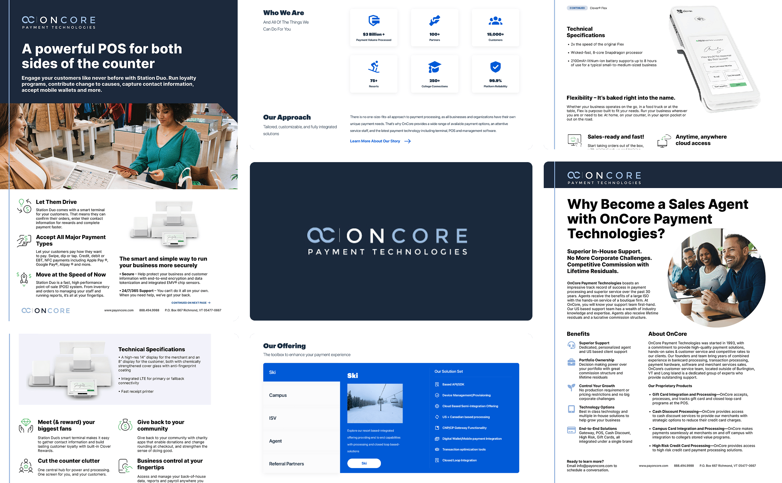 various screenshots of images from OnCore Payment Technologies website