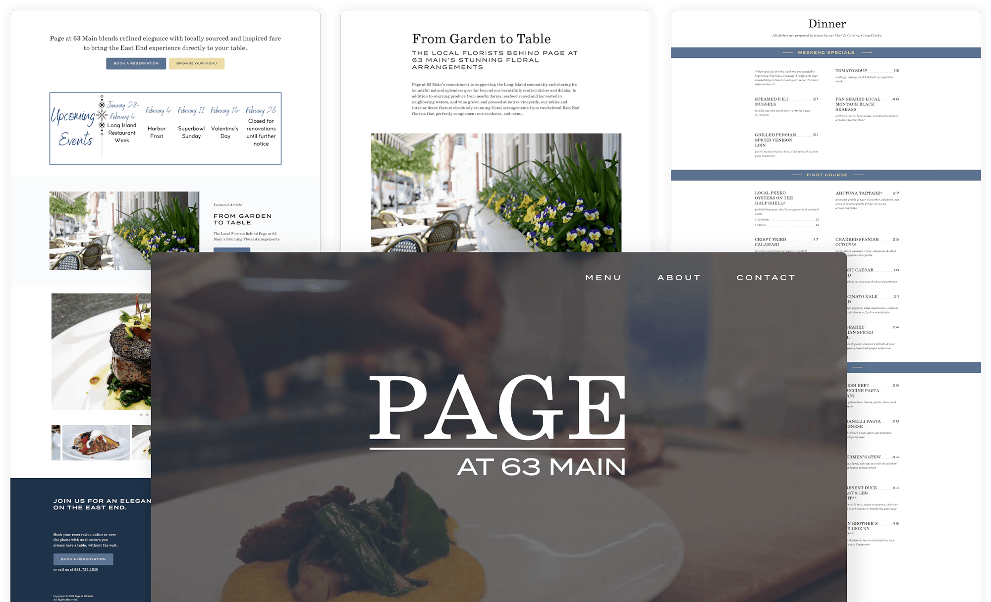 various screenshots of images from Page at 63 Main website