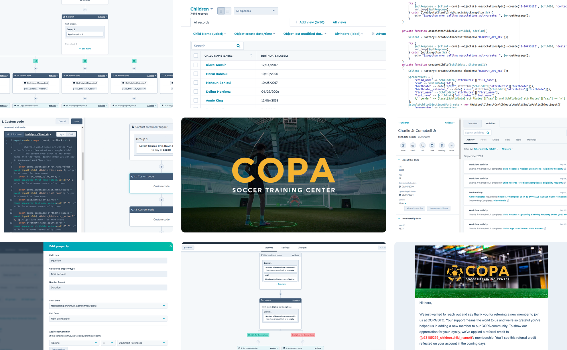 various screenshots of images from COPA STC website
